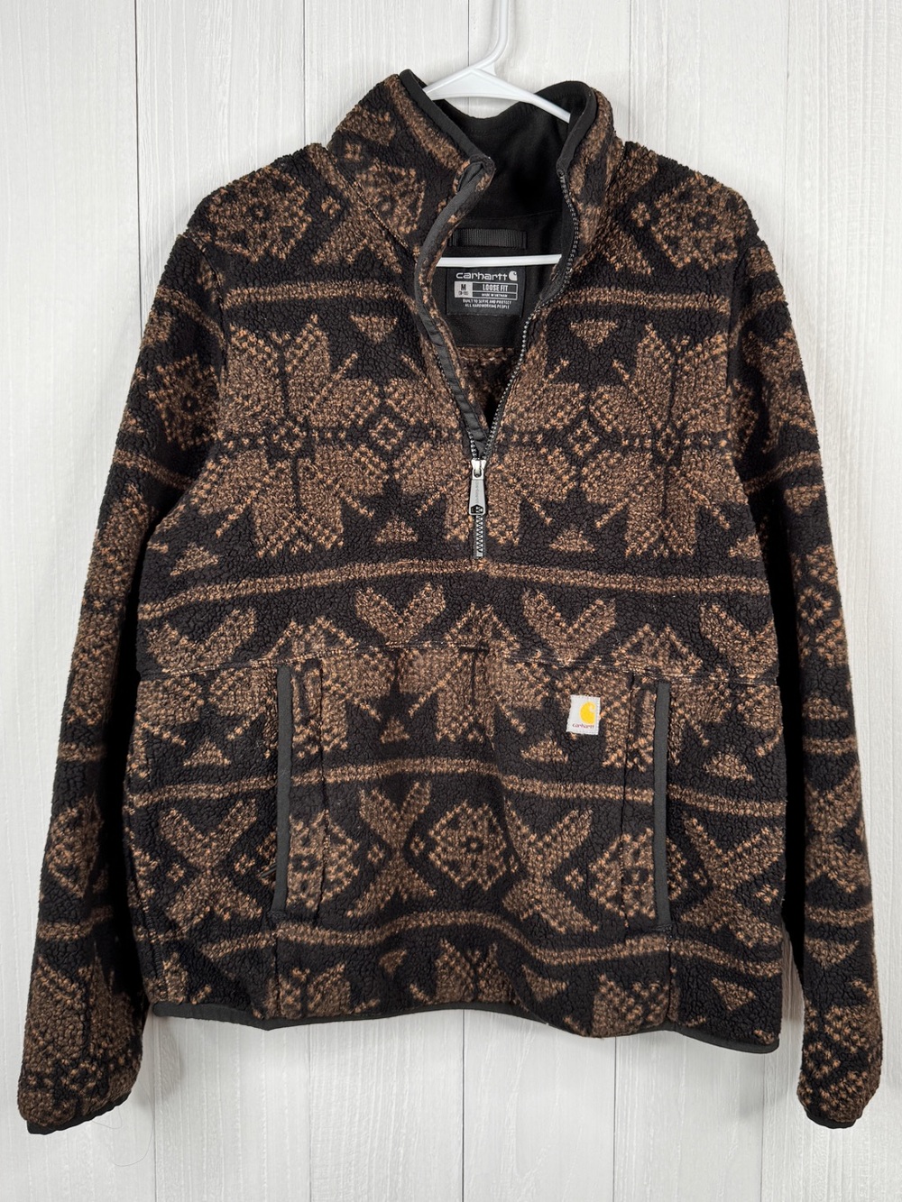 Carhartt Women’s Black & Brown Patterned Quarter-Zip Fleece Pullover